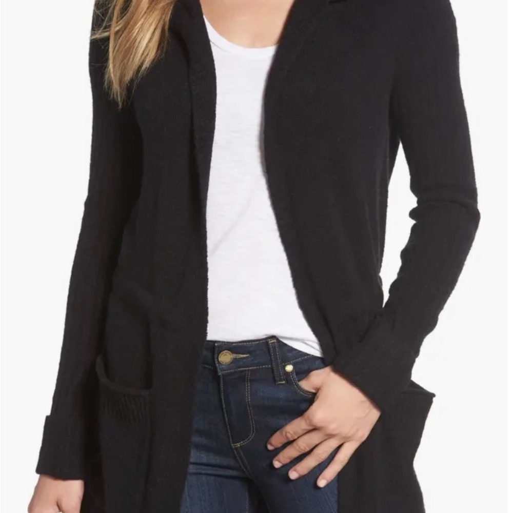 Caslon Women's Black Open-Front Wool Sweater